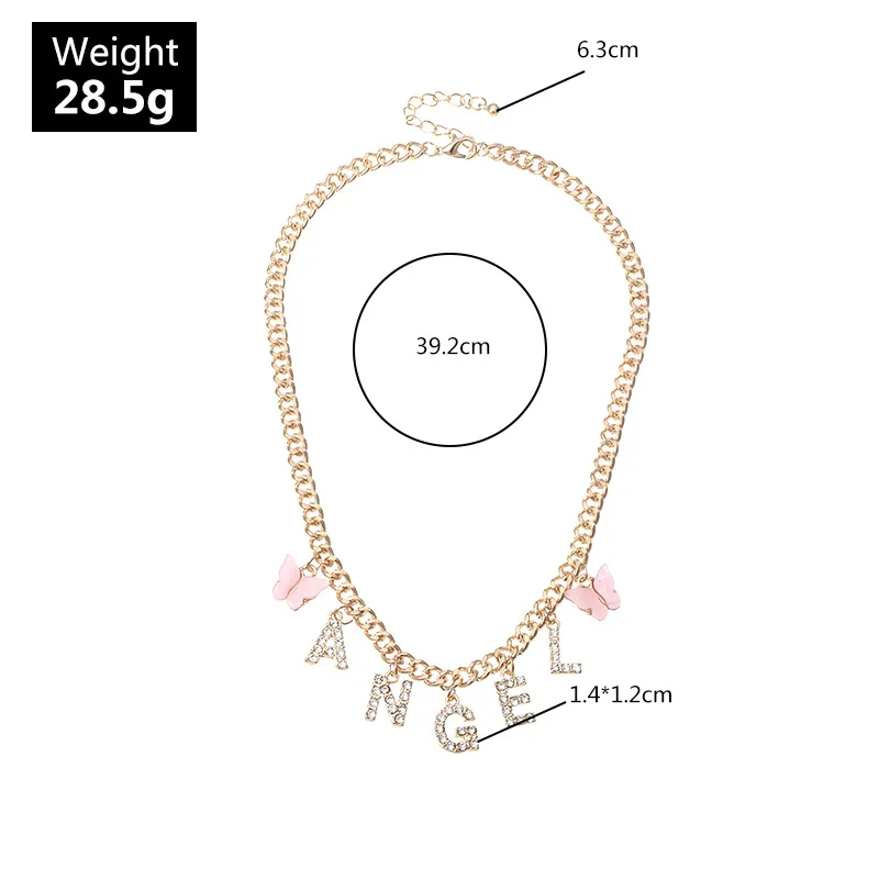 MiFaViPa Korean Cute Butterfly Choker Necklace for Women BABY HONEY ANGEL Crystal Letter Collar Necklace Trendy Choker Necklaces (1)