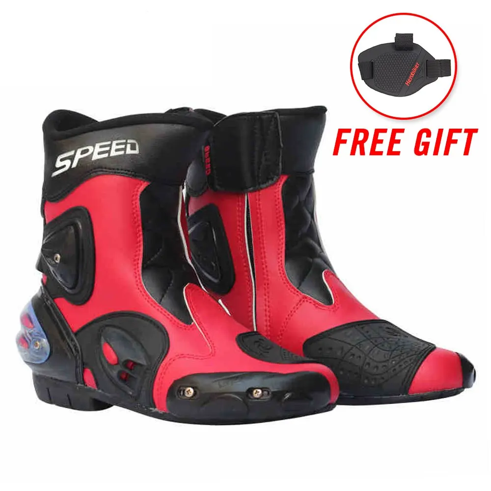 A004-Red PRO-BIKER/мужские мотоциклетные ботинки; обувь для езды на мотоцикле; ботинки для мотокросса; цвет черный, красный, белый - Color: A004-Red