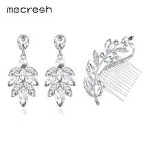 Mecresh ветка листьев Серебряный цвет висячие серьги гребень для волос наборы для женщин прекрасный кристалл свадебный ювелирный набор EH1626+ FS104