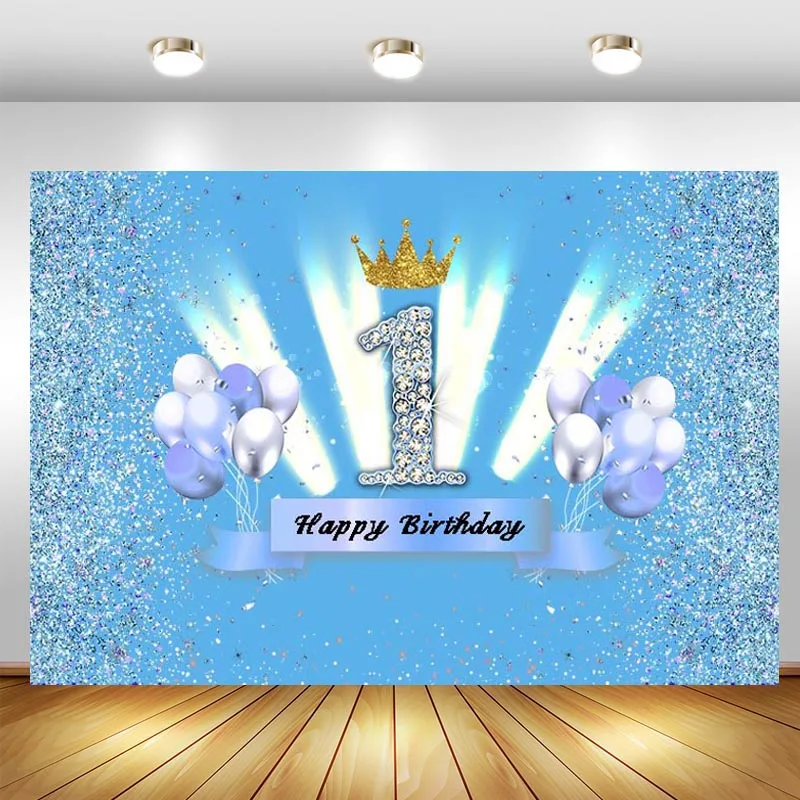 

1st Birthday Backdrop Crown Balloon Personalized Baby Shower Newborn Boys Girls Party Photographic Photo Background Decor Banner