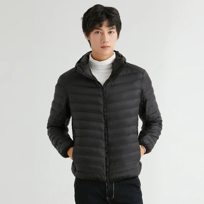 Men Autumn winter Ultra Lightweight Packable 90% Down Jacket Hooded Waterproof Windproof Down Coat Large Size Men Jackets