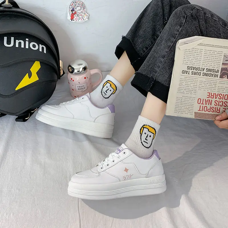 2021 Women's Sports Shoes Kawaii New Leisure Platform White Harajuku Fashion Cute Vulcanized Running Shoes
