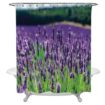 

Lavender Shower Curtain for Modern Home Decor,Scenic Field in France Fragrant Blooming Countryside Agriculture Rural Theme