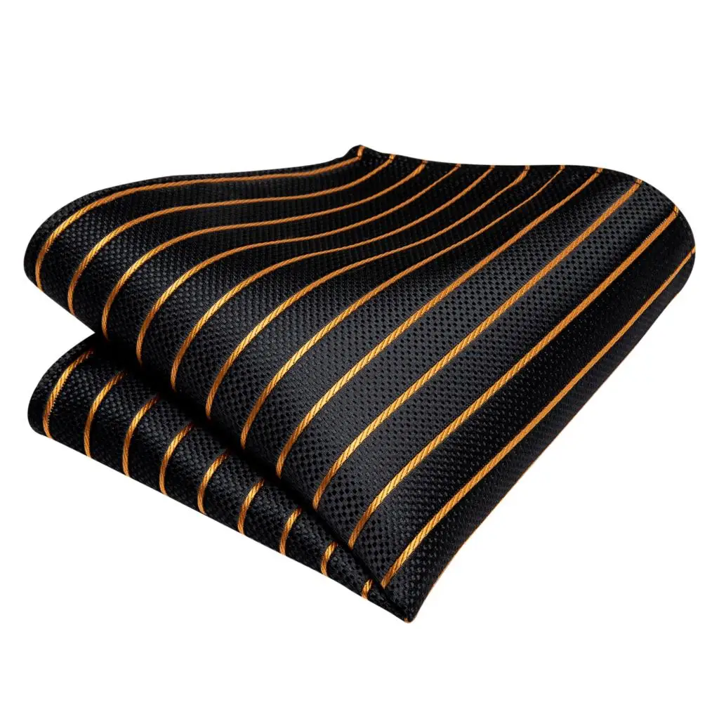 Золотистый и черный полосатый галстук для Для мужчин шелк регулируемые бабочка платок запонки галстук-бабочка набор для Свадебная