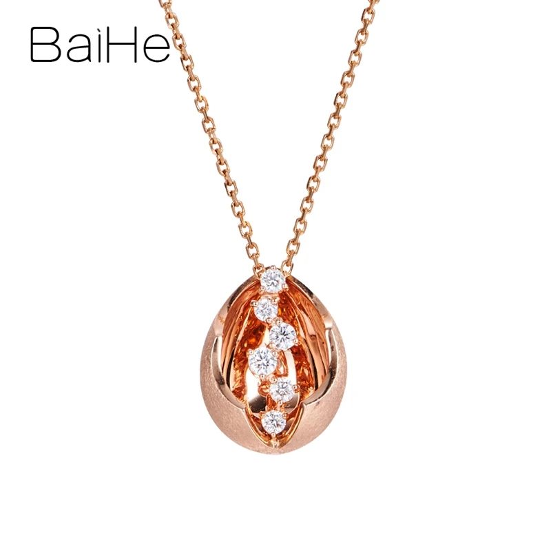 BAIHE Твердые 14 к розовое золото всего 0.20ct H/SI натуральные бриллианты модные свадебные ювелирные изделия красивые капли воды подарок кулон