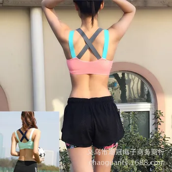 

Contrast Color Cross-back Sports Brassiere Industry Shock-resistant Yoga Underwear Fitness Yoga Running Non-Steel Ring Bra Women