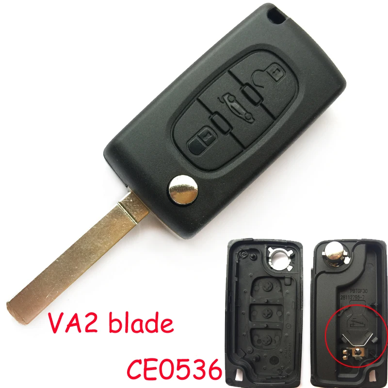 Флип чехол для PEUGEOT 407 307 308 207 208 607 с 3 кнопками и лезвием VA2/HU83|Ключ от авто| |