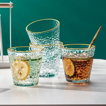 

Japanese 2pcs 300ml Transparent Hammer Pattern Glassware Coffee Tea Cups Glassware Milk Beer Fruit Juice and Wine Cups