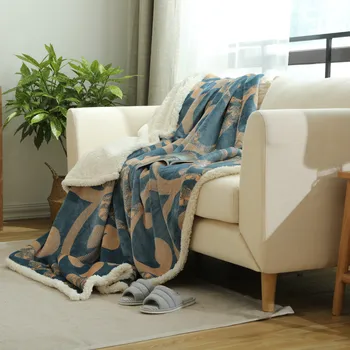 

Nordic style composite blanket warm padded printed lamb cashmere blanket double lazy blanket