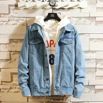 

New Arrival Spring Denim Jacket Men Casual Loose Turn Down Collar Single Breasted Autumn Jeans Coat Men Japanese Streetwear