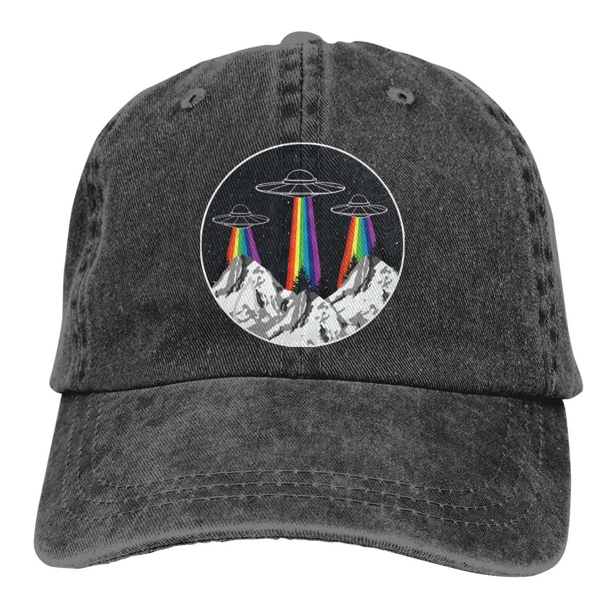 Мужская/Женская регулируемая бейсболка из джинсовой ткани s LGBT Rainbow UFO Pride Snapback cap