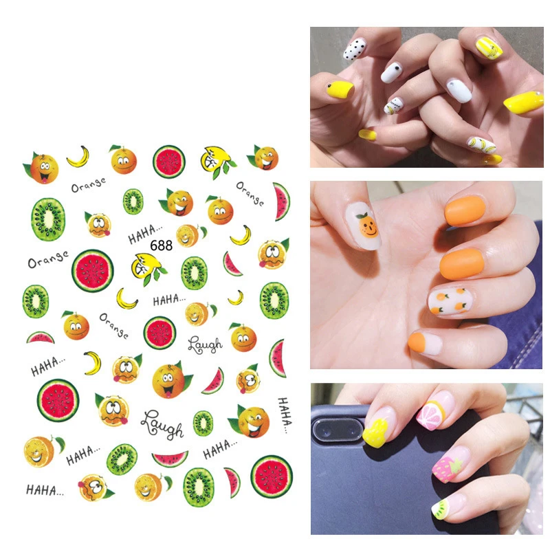 Nusx 1 Sheet Cactus Avocado Flower Fruit Paper Nail Sticker DIY Applique Manicure Sticker Decor Pattern 5