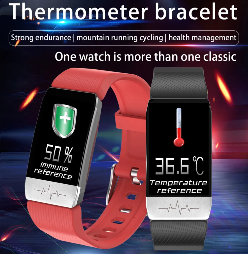 

Men Women Smart Fitness Bracelet Body Temperature Reference Heart Rate Blood Pressure Monitor Activity Tracker for IOS Android