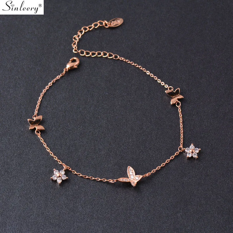 

SINLEERY Butterfly Flower Adjustable Women Bracelet Rose Gold Silver Color Chain Zirconia Beautiful Bracelet Jewelry SL156 SSC