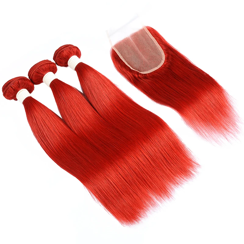 Pinshair, красные прямые волосы, пряди с закрытием, 99J, бордовый цвет, бразильские человеческие волосы, 3 пряди, с закрытием, не Реми волосы, 10-26 дюймов