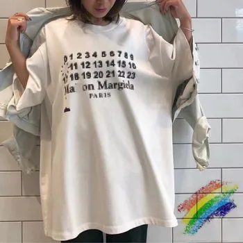 

Oversized Maison Margiela 1:1 Top Version Tops Tees Men Women Fuzzy Numbers Printed Summer Style Black White T Shirts
