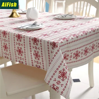 

Linen Cotton Tablecloth Red Big Snowflake Christmas Tablecloth Family Party Banquet Washable Table Cover Customization TC029-5