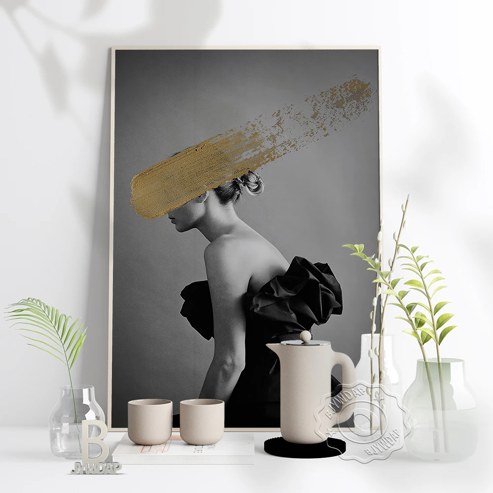 

Girl Black And White Neon Fashion Flank Poster Nordic Still Life Canvas Painting Modern Girl Side View Originality Home Decor