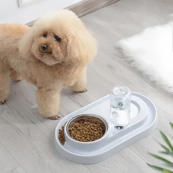 

Pet Dogs Cats Double Bowl Automatic Feeder Drinking Bowl For Pet Water Feeding Cat Kitten Drinking Fountain Food Dish Pet Bowls