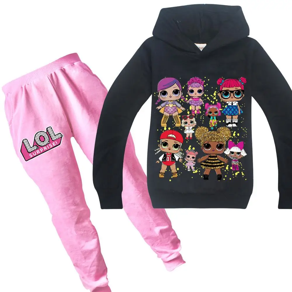 Children's Spring/Autumn Pink Hoodie Set Girls' Fashion Cartoon Print Casual 2 Piece Set Kid/Baby Long Sleeve Cotton Clothes