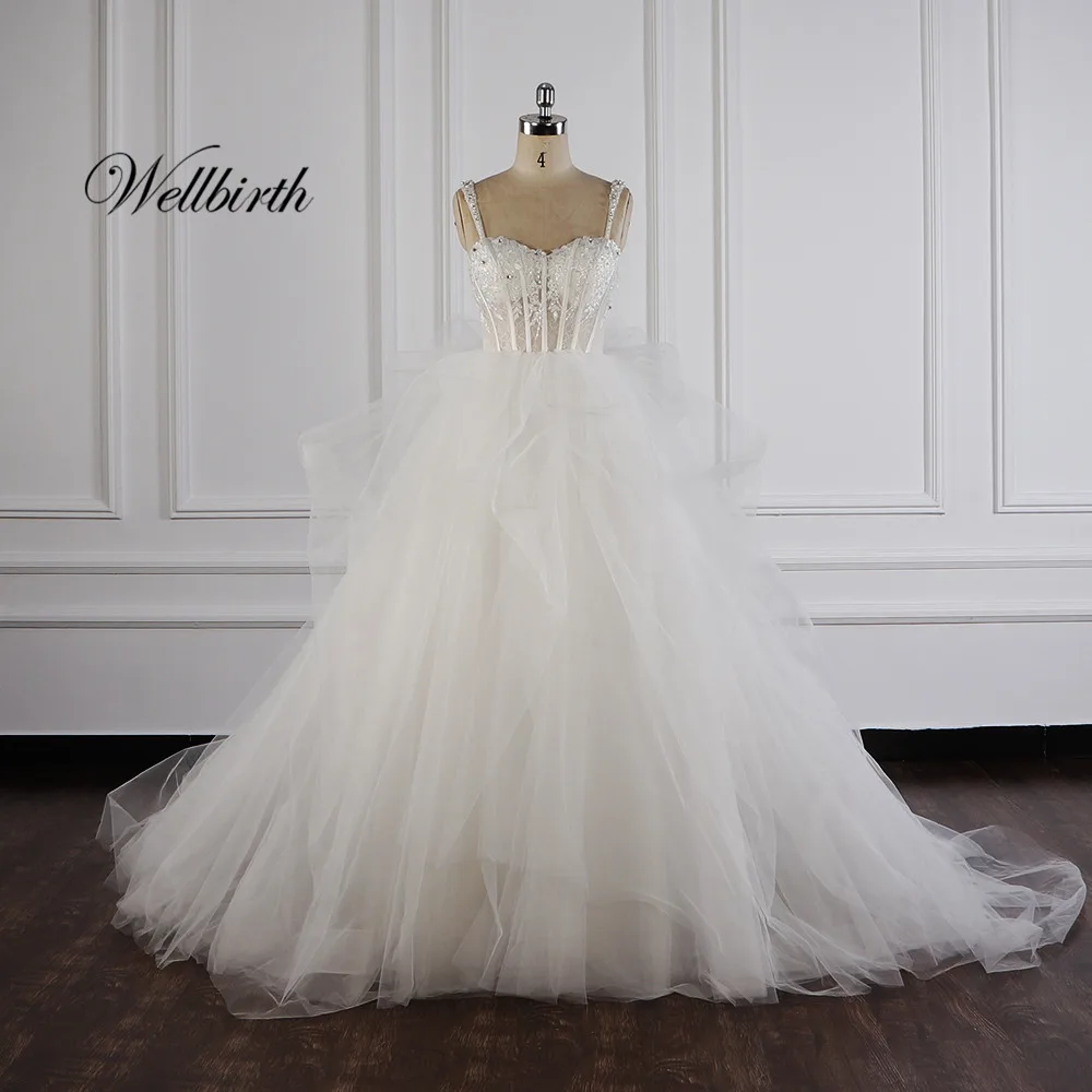 Реальное изображение Wellbirth Vestido de novia возлюбленный вырез спинки Линия свадебное платье с коротким рукавом свадебное платье JC079