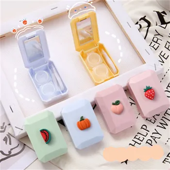 

Travel Outdoor Cute Mini Fruit Shape Storage C^ontact L^ens Holder Case Mirror Box Case Home Office Bathroom Storage Box Grids