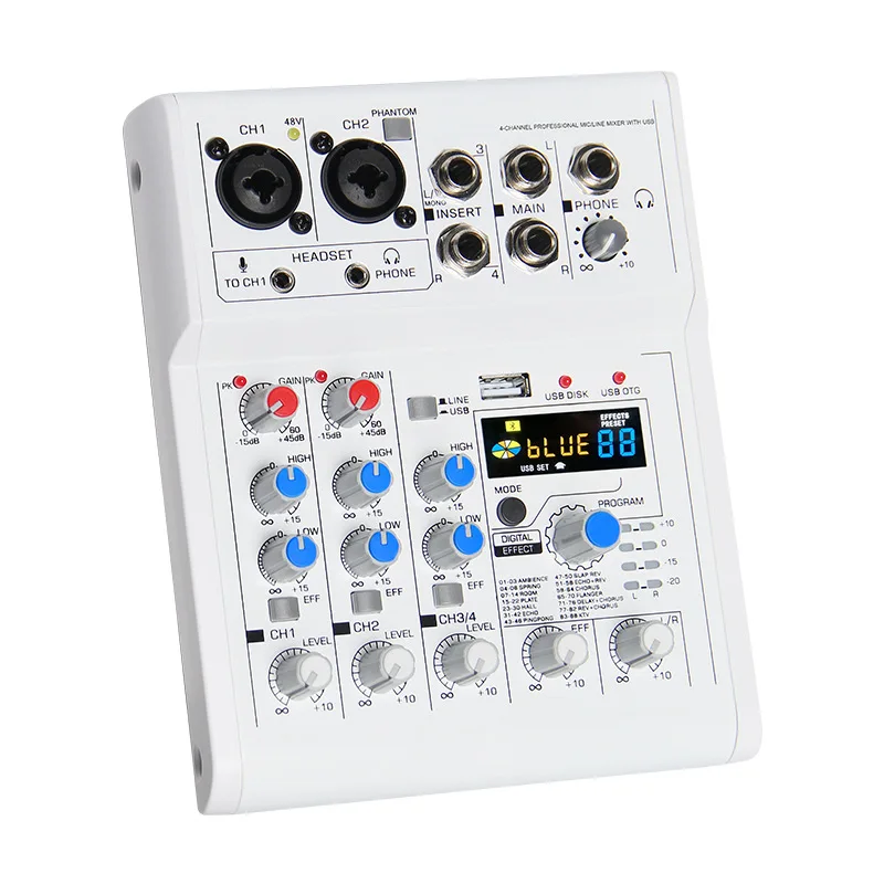 CELLA CITY Bluetooth USB Audio Mixer Personal Mobile Computer USB Play Record 4 Channel 5V 88 DSP Effects Mini mini dj mixer