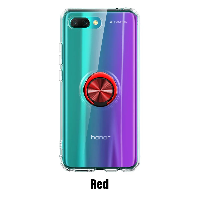 Huawei Honor 10 чехол Honor10 прозрачный Чехол Броня ультра тонкий защитный чехол для Honor 10 прозрачный автомобильный держатель кольцо тонкий Чехол - Цвет: Красный