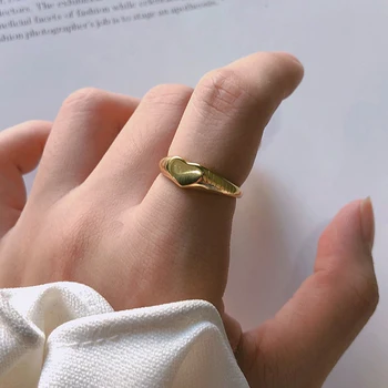

Peri'sBox Multi Line Love Heart Rings 925 Sterling Silver Rings for Women Minimalist Plain Geometric Ring Adjustable 2019 Trendy