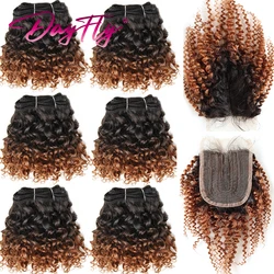 Kinky Curly Bundles With Closure Mongolian Curly Human Hair Bundles With 4*1 Transparant Lace Closure Ombre Curly Hair Bundles