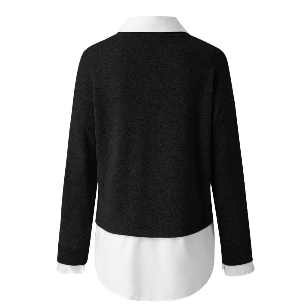 Plus Size Fashion Knitted Sweater Blouse Patchwork Casual Winter Lady Bottom Tops Female Women Long Sleeve Shirt Blusas Pullover sexy blouses for women