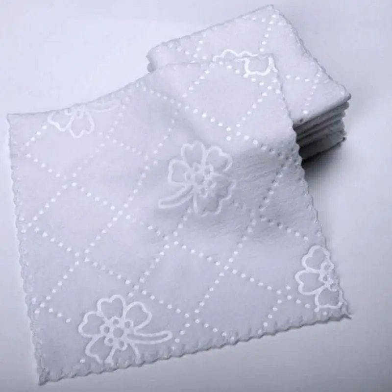 1 PC Ultrasonic Cut Edge Lace Square White Napkin Wmbossed Fiber Wipes Handkerchief Disposable Supplies for Hotel Restaurant