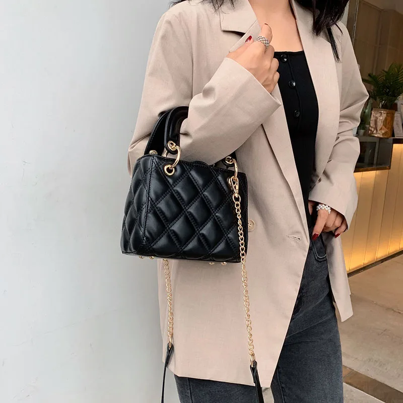 Модная стеганая сумка тоут женская кожаная на плечо Маленькая дамская цепочке