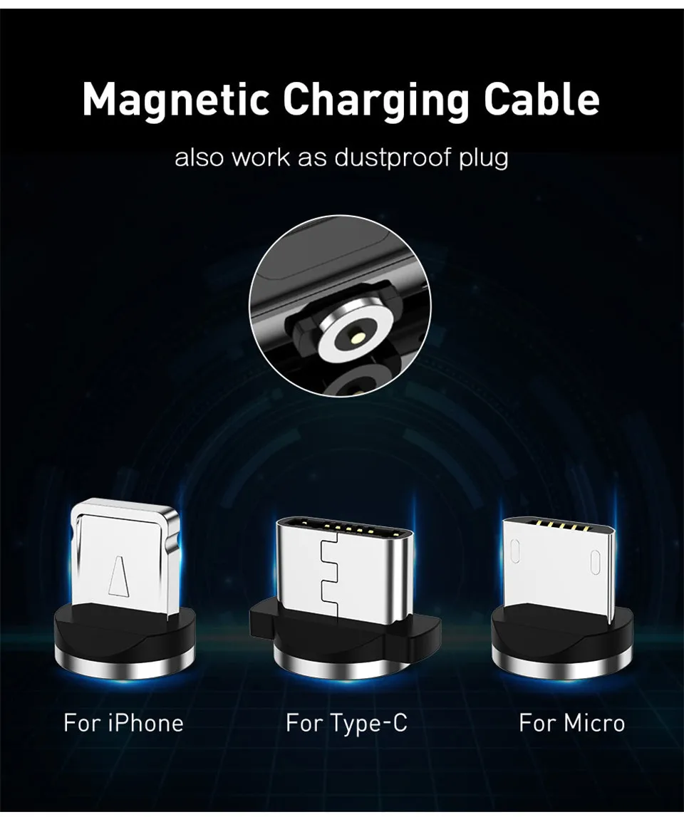 USLION 2 м Магнитный usb кабель для зарядки samsung S8 iPhone 8 Plus светодиодный магнитный Micro usb type C кабель USB-C зарядное устройство для мобильного телефона