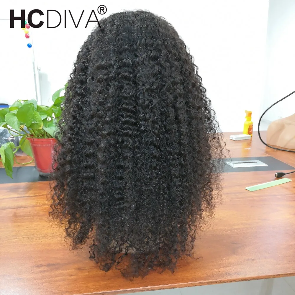 Peruca do Laço Perucas de Cabelo Parte do Meio Parte do Laço Fechamento do Laço Polegada Profunda Encaracolado Humano Brasileiro 150% 13x1 Perucas Remy Cabelo Kinky Peruca 30 6 Apliques e perucas