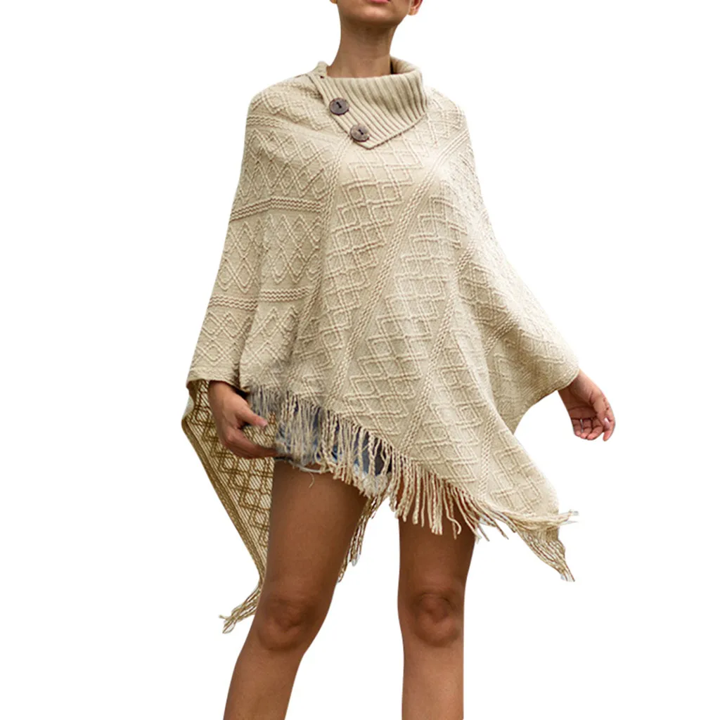 

Autumn Sweater Fashion Women Winter Knitted Cashmere Poncho Capes Shawl Cardigans Striped Irregular Sweater Cloak Coat