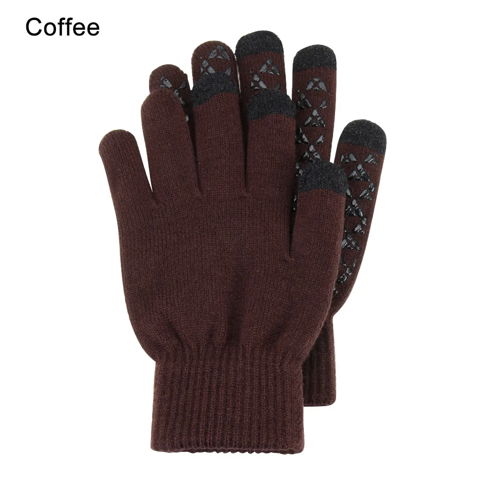 coffee 5 1 пара, мужские утолщенные вязаные перчатки для экрана телефона, мужские зимние осенние теплые шерстяные кашемировые однотонные перчатки, мужские перчатки, деловые перчатки - Цвет: coffee 5