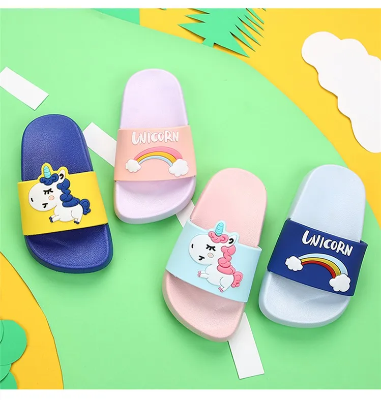 HIPAC Rainbow Unicorn Slippers For Kids New Summer Boy Girl Beach Shoes Baby Toddler Soft Indoor Bathroom Slippers Flip Flops