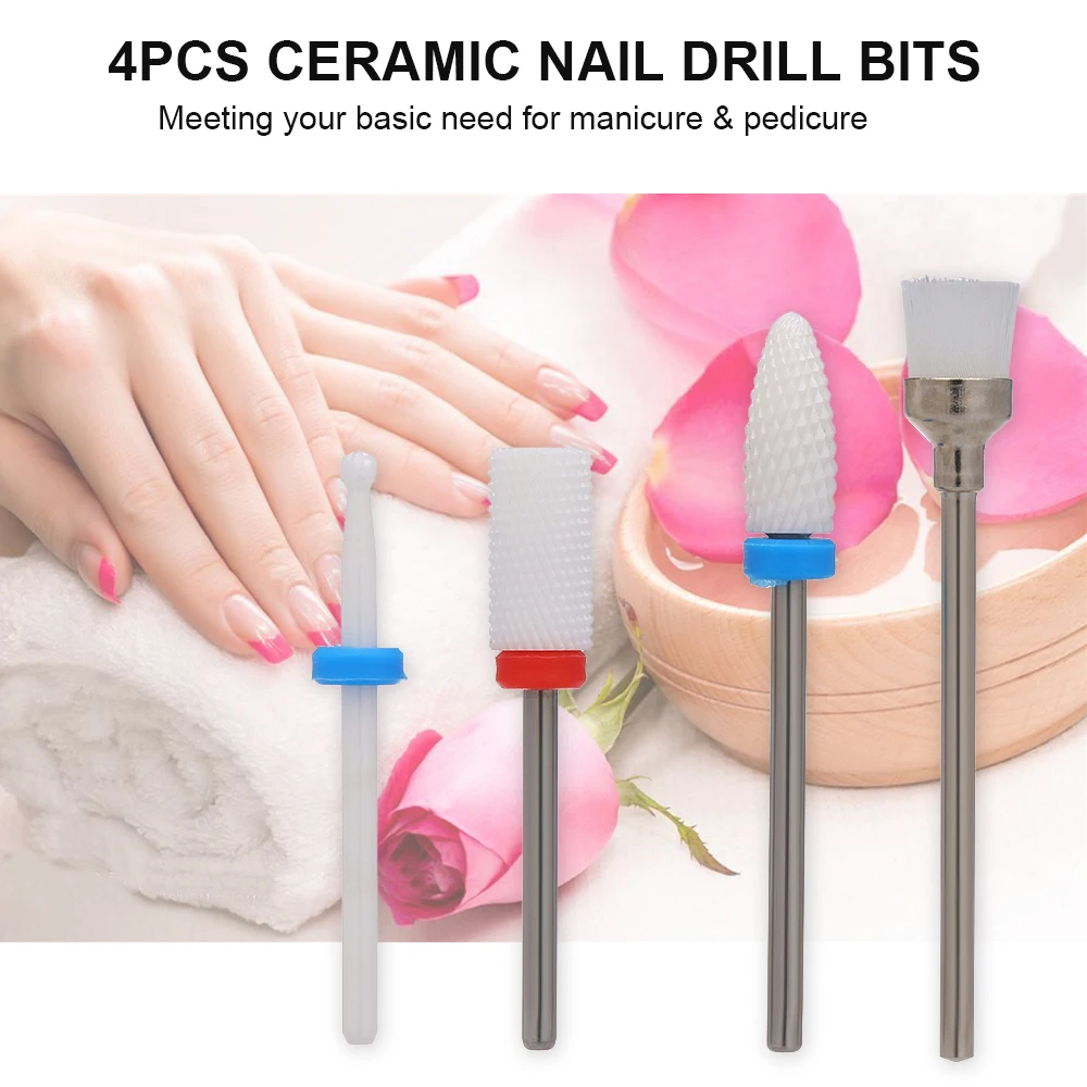 

4pcs Ceramic Nail Drill Bits Set Pedicure & Manicure Drill Bits Kit Replacement Drill Bits Electric Nail Drill Machine Device