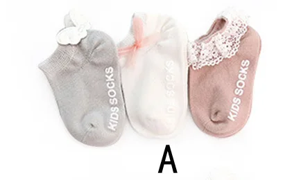 3 пары новых нескользящих носков для новорожденных осенне-зимние хлопковые детские носки-тапочки кружевные носки для ног - Цвет: A