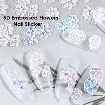 

1 Sheet Nail Sticker 5D Embossed Flower Transfer Decals Decoration Self-Adhesive Nail Sticker For Nails Manicures Decals