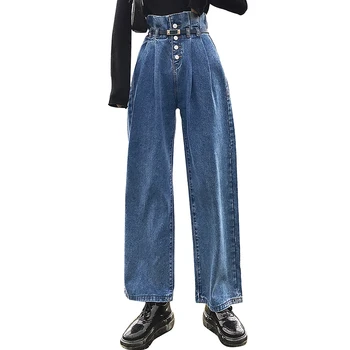 

2020 New Autumn Jeans Women Vintage Washed Bud Jeans Cotton Fashion Belt Jeans Loose High Waist Wide Leg Pants Female Trousers