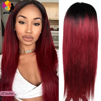 

REMYBLUE Burgundy Lace Front Wig Ombre 1B/99J Wigs Brazilian 13X4 Lace Front Human Hair Wigs Pre Plucked Straight Hair 150 Remy