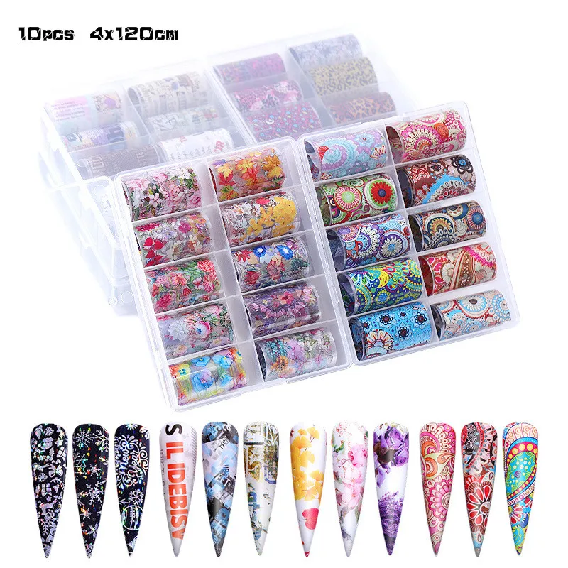 

10 Pcs 4x120 Cm Nail Nova Christmas Snowflake Transfer Sticker Laser Leopard Print Sticker Star Glue Nail Transfer Film Makeup