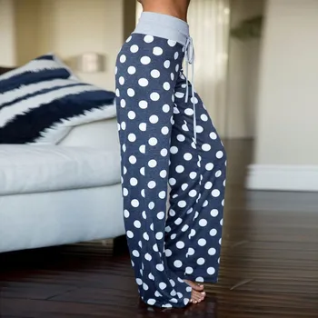 

pants women summer Womens Comfy Stretch Dot Print Drawstring Palazzo Wide Leg Lounge Pants женская одежда кюлоты