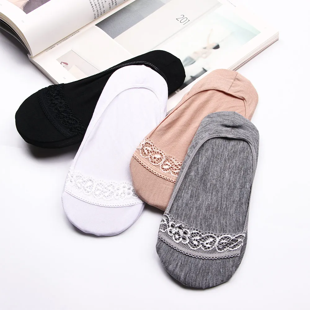 

1 Pair Lace shallow mouth socks Solid Color Girls Low Cut Non-slip Invisible Comfortable Cotton Short Women Summer Boat Socks