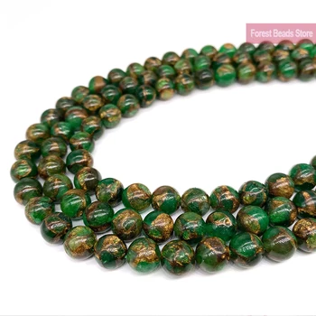 

Natural Green Golden Stripe Cloisonne Stone Loose Round Beads for Jewelry Making 15" Strand 4 6 8 10 12MM Diy Bracelet Necklace