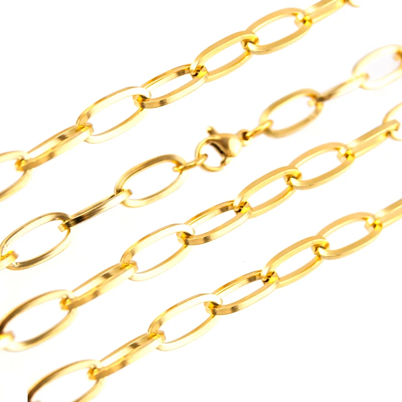 

5pcs Men's hip-pop Oval egg O chain gold color necklace 6mm square line chain Stainless Steel Male necklace dropshipping Jewelry