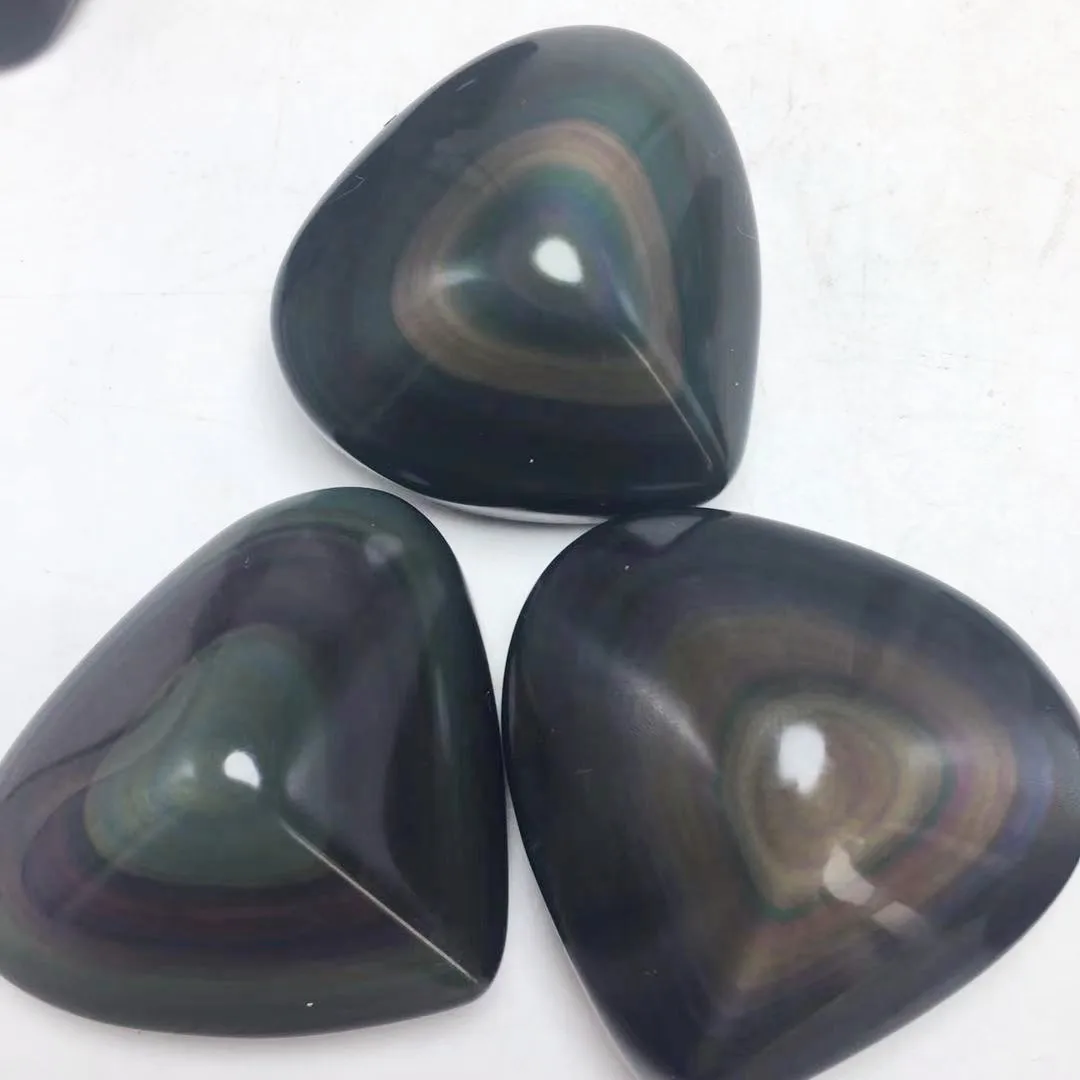 Natural Rainbow Obsidian Cat Eyes Quartz Crystal Heart Stones Healing Quartz Crystals And Minerals Specimen Decor Gift 5