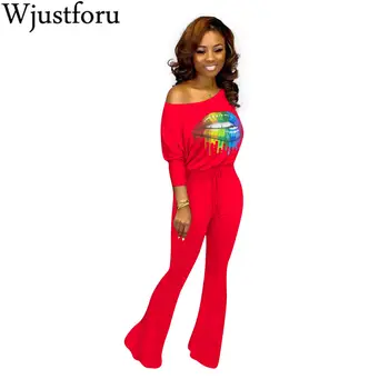 

Wjustforu Casual Print Flare Jumpsuit Women Off Shoulder Sexy Elegant Wide Leg Jumpsuit Female Bodycon Bandage Bodysuit Vestidos